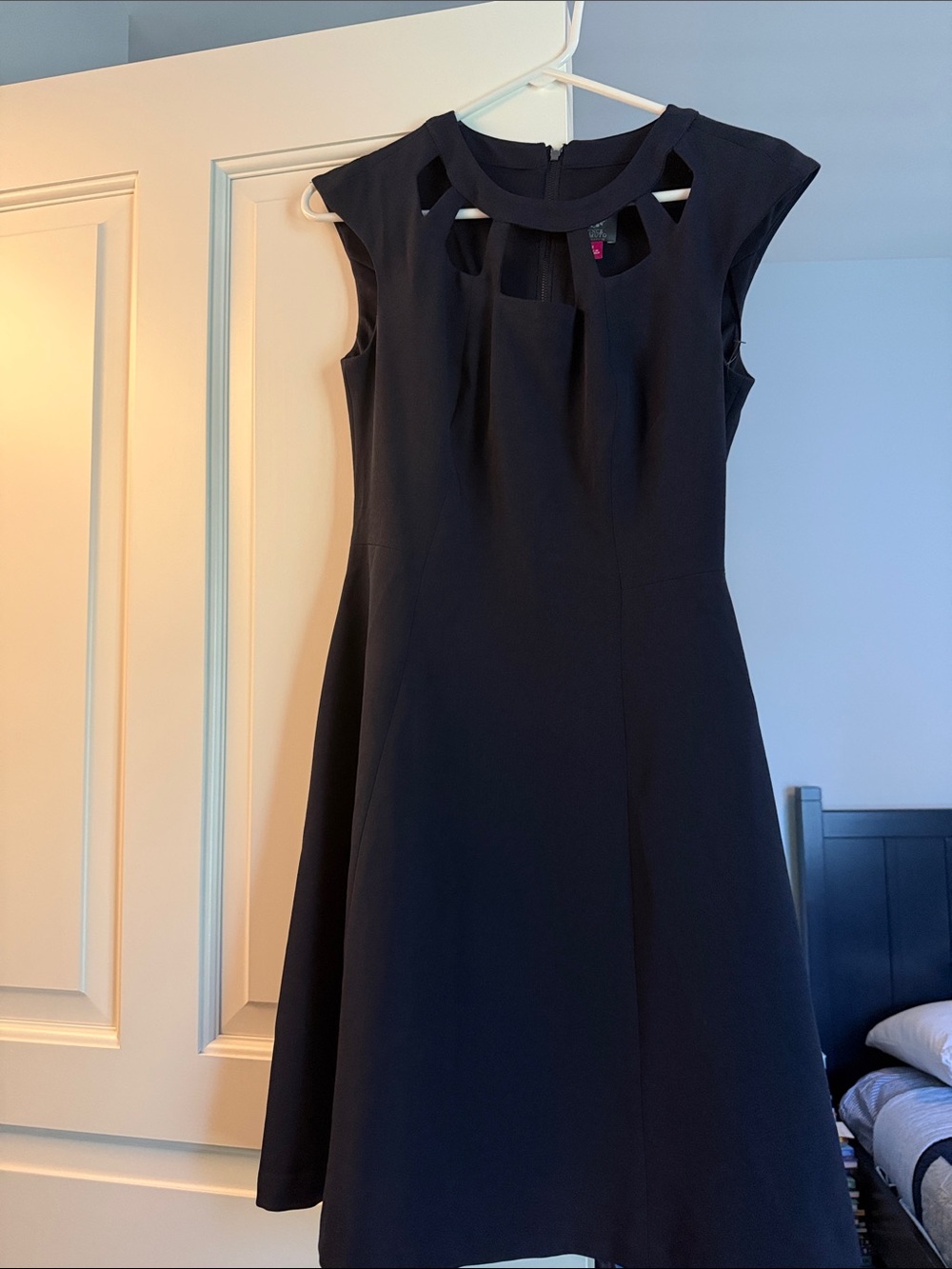 Vince Camuto Navy Cutout Neck A-Line Dress